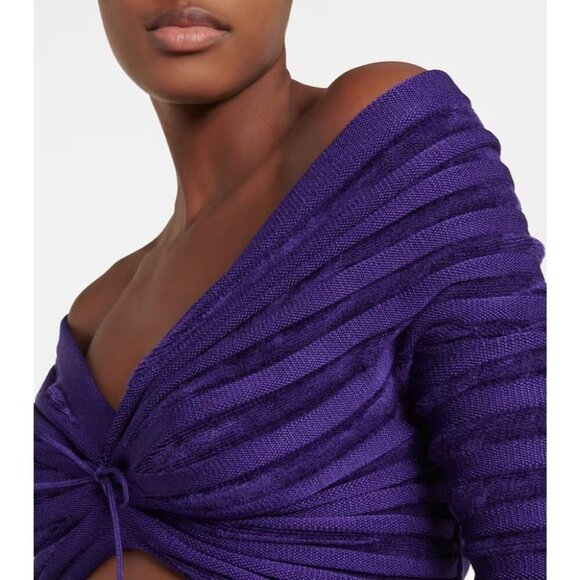 ALAÏA 3d Velvet Top in Ultraviolet 42 New Womens Cropped Knit Blouse - Picture 14 of 16